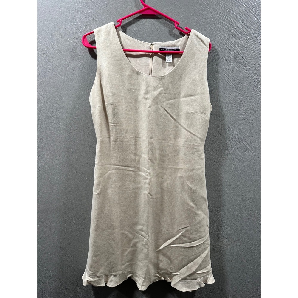 Amanda Smith Womens Linen Blend Ruffle Hem Shift Dress Beige Tan Size 12